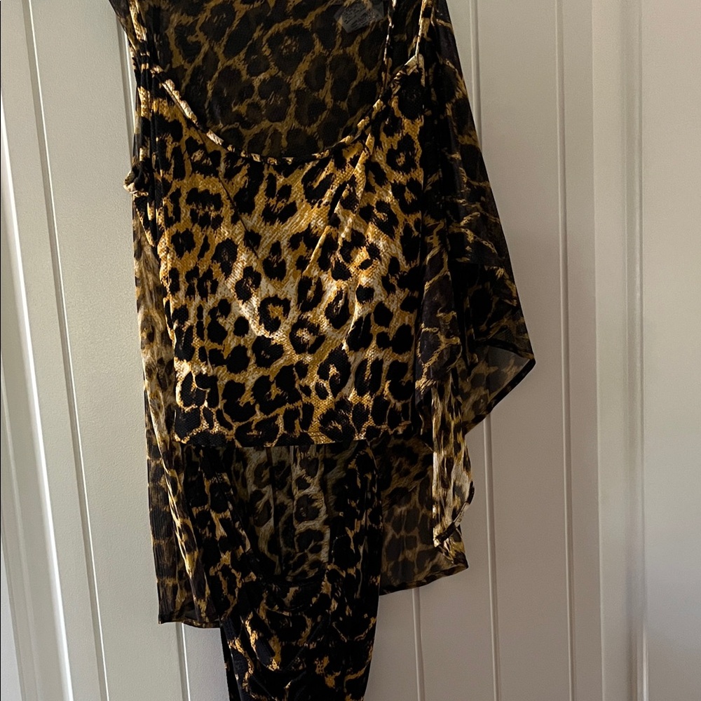 Anne Klein Leopard Print Swim Coverup - Black and Gold